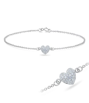 Heart with CZ Stones Silver Bracelet BRS-171